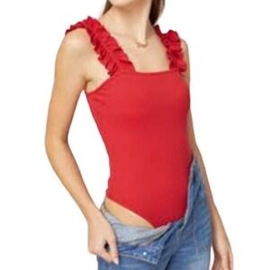 SEXY Red Ruffle Tank Bodysuit |  Le Lis | Large |‎ NWT | SKU189